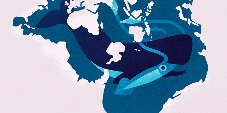 Illustration d'une baleine traversant les continents